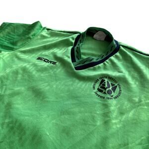Vintage Score AYSO Neon Green Soccer Jersey Youth L Made USA 90s American Soccer